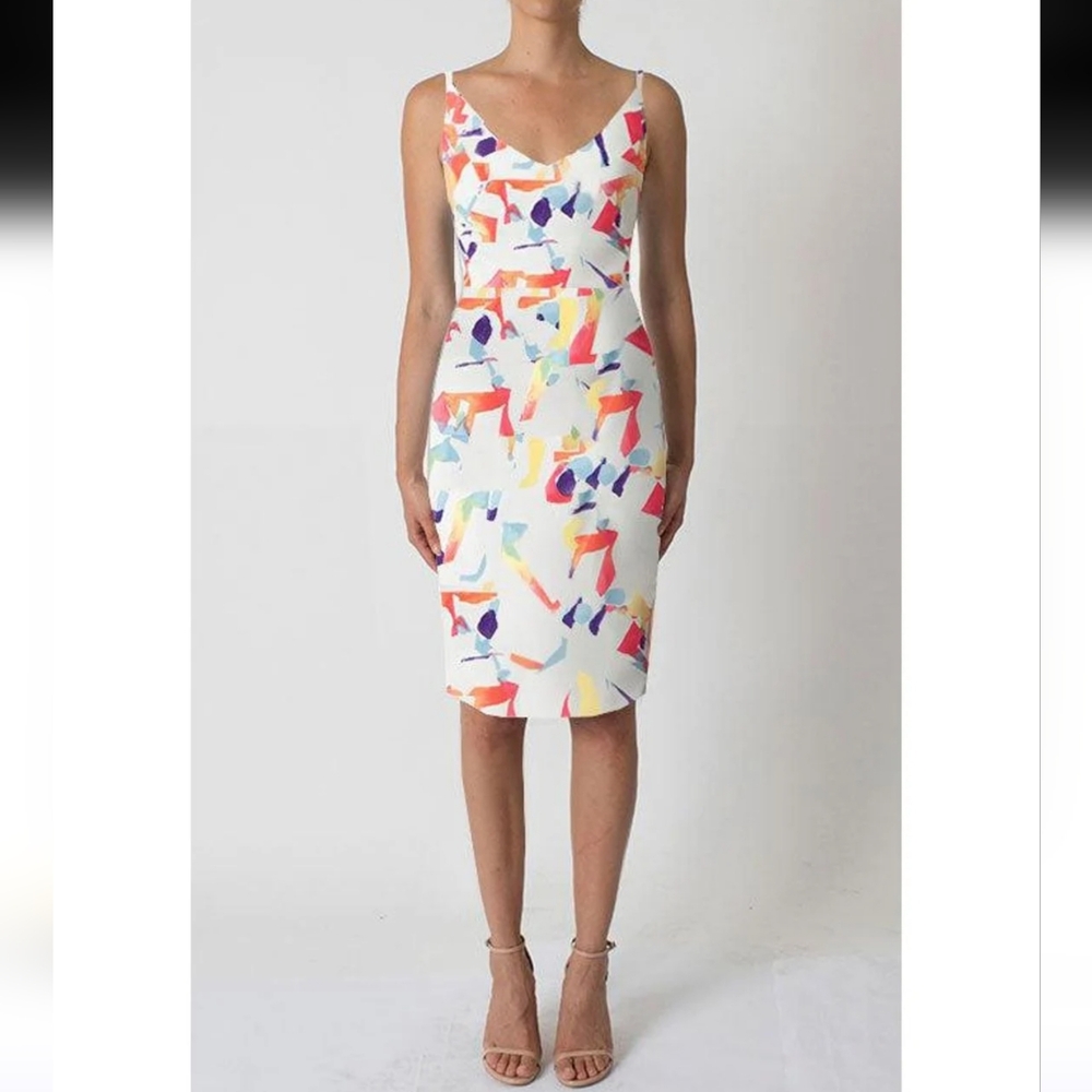 Black Halo White Pencil Dress w/ Geometric Abstract Shapes Size 2